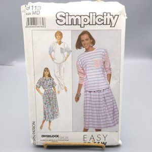 Vintage Sewing PATTERN Simplicity 9113, Misses Easy to Sew 1989 Tops Skirt Pants